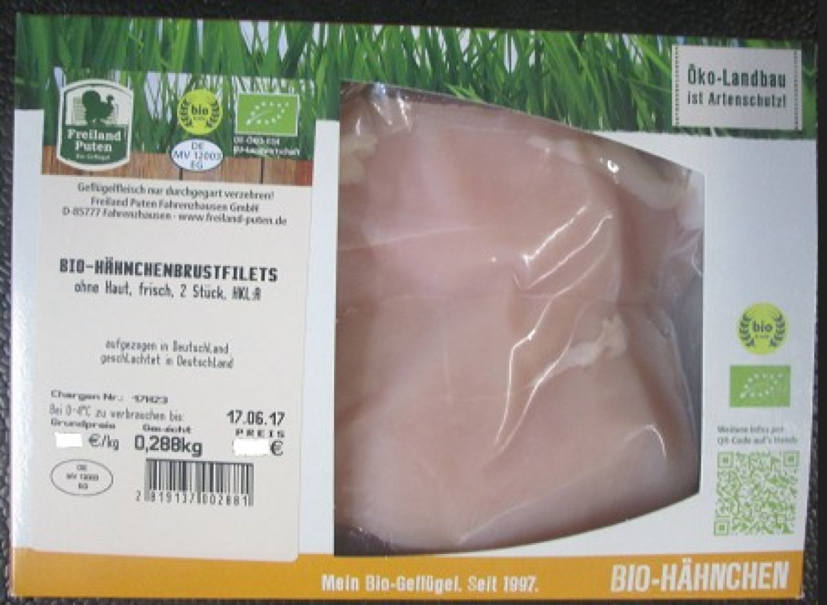 Frisches Hähnchenbrustfilet 2 St. ca. 350g,  Schale