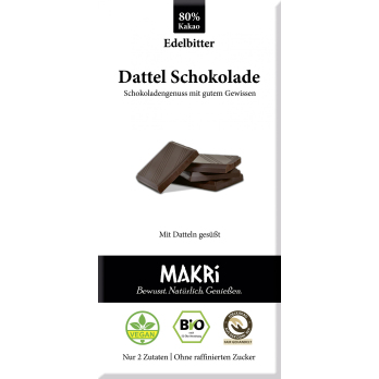 MAKRI Dattel Schokolade EDELBITTER 80%