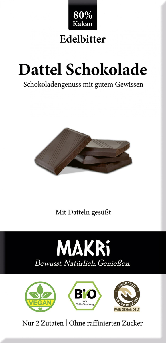 MAKRI Dattel Schokolade EDELBITTER 80%