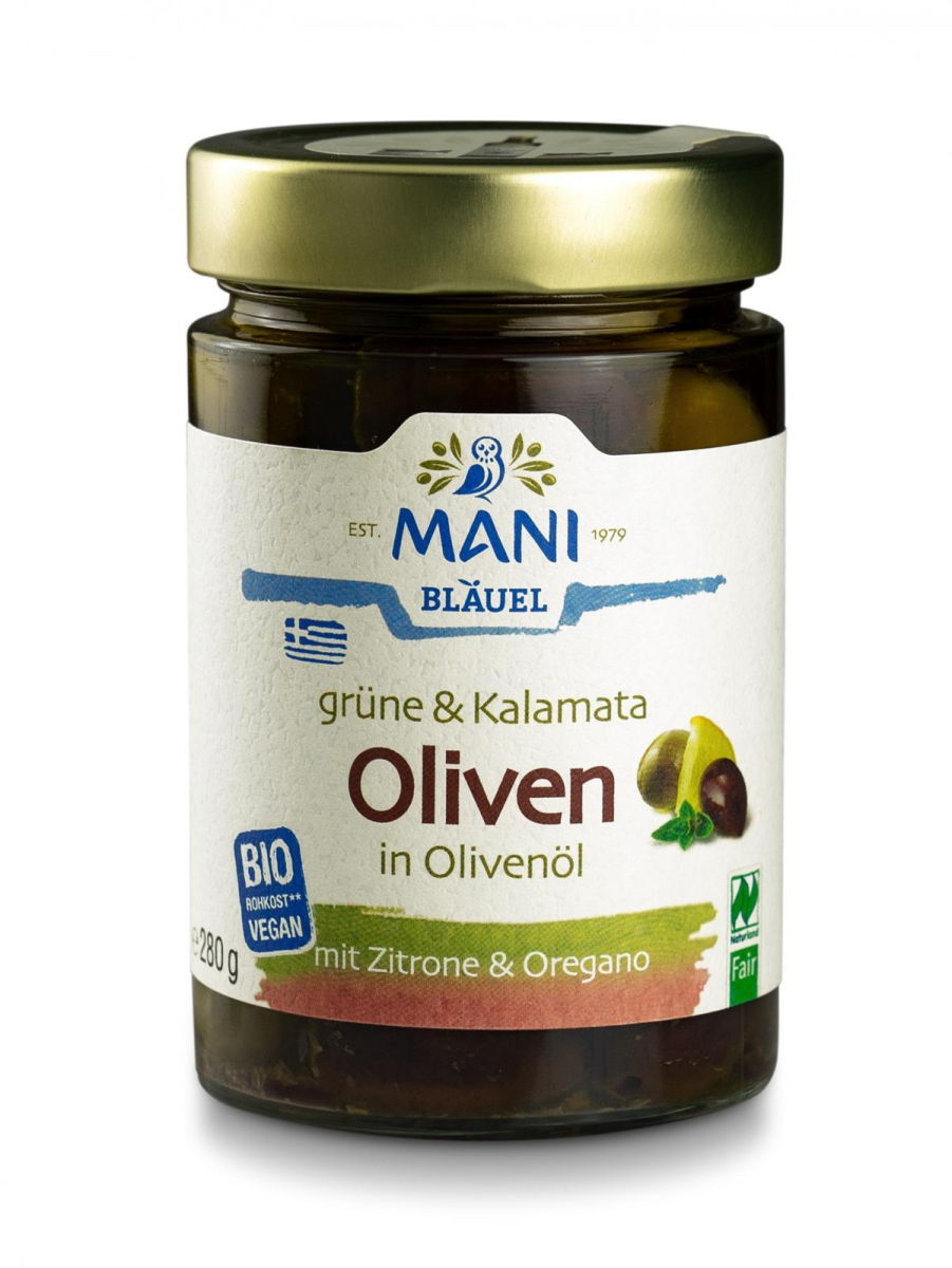 Mani Grüne & Kalamata Oliven in Olivenöl, 280g